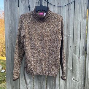 Vintage Cappagallo S Brown and Tan Winter Chunky‎ Knit Turtleneck Sweater